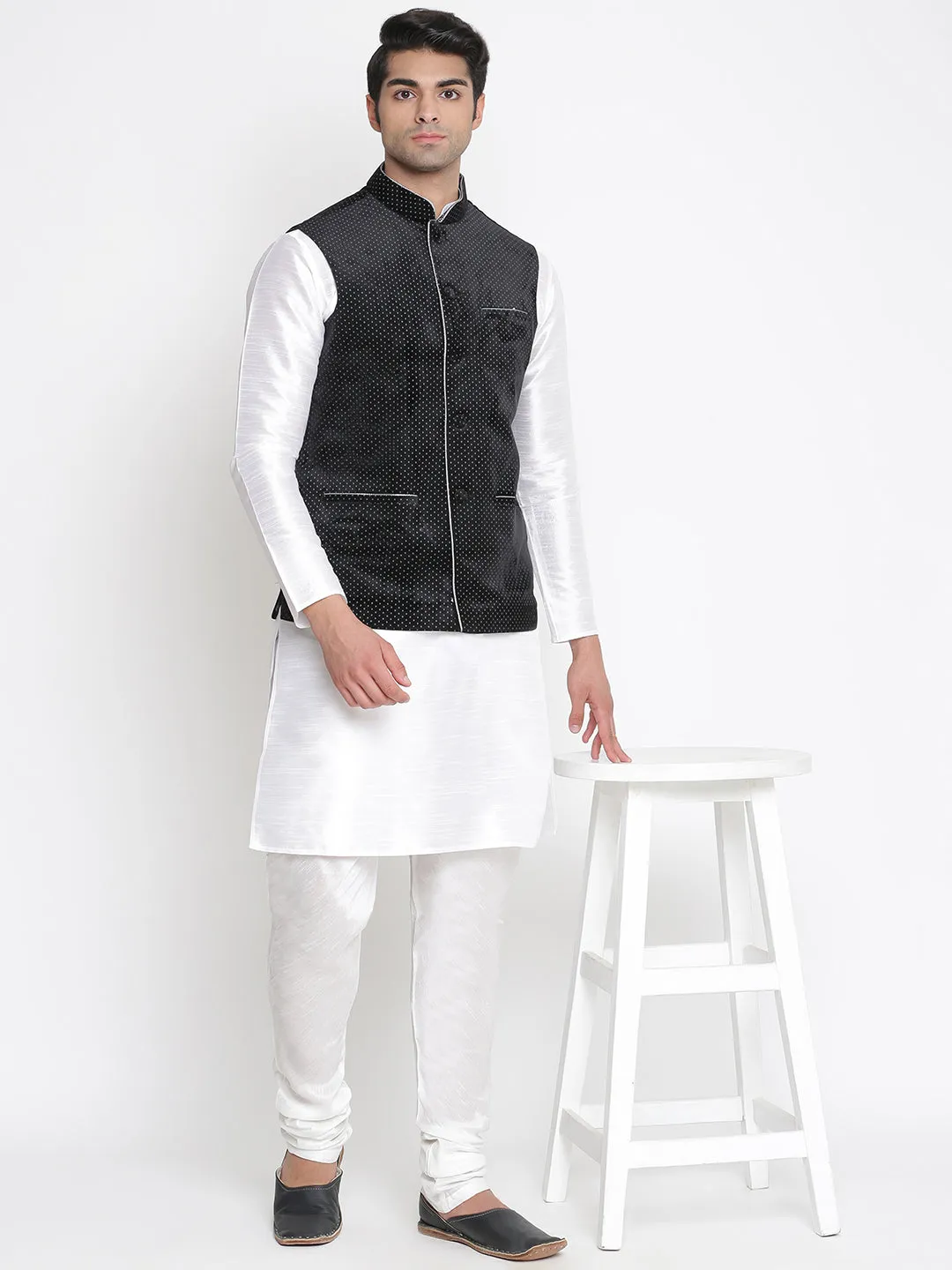 Men's Silk Kurta Set with Nehru Jacket