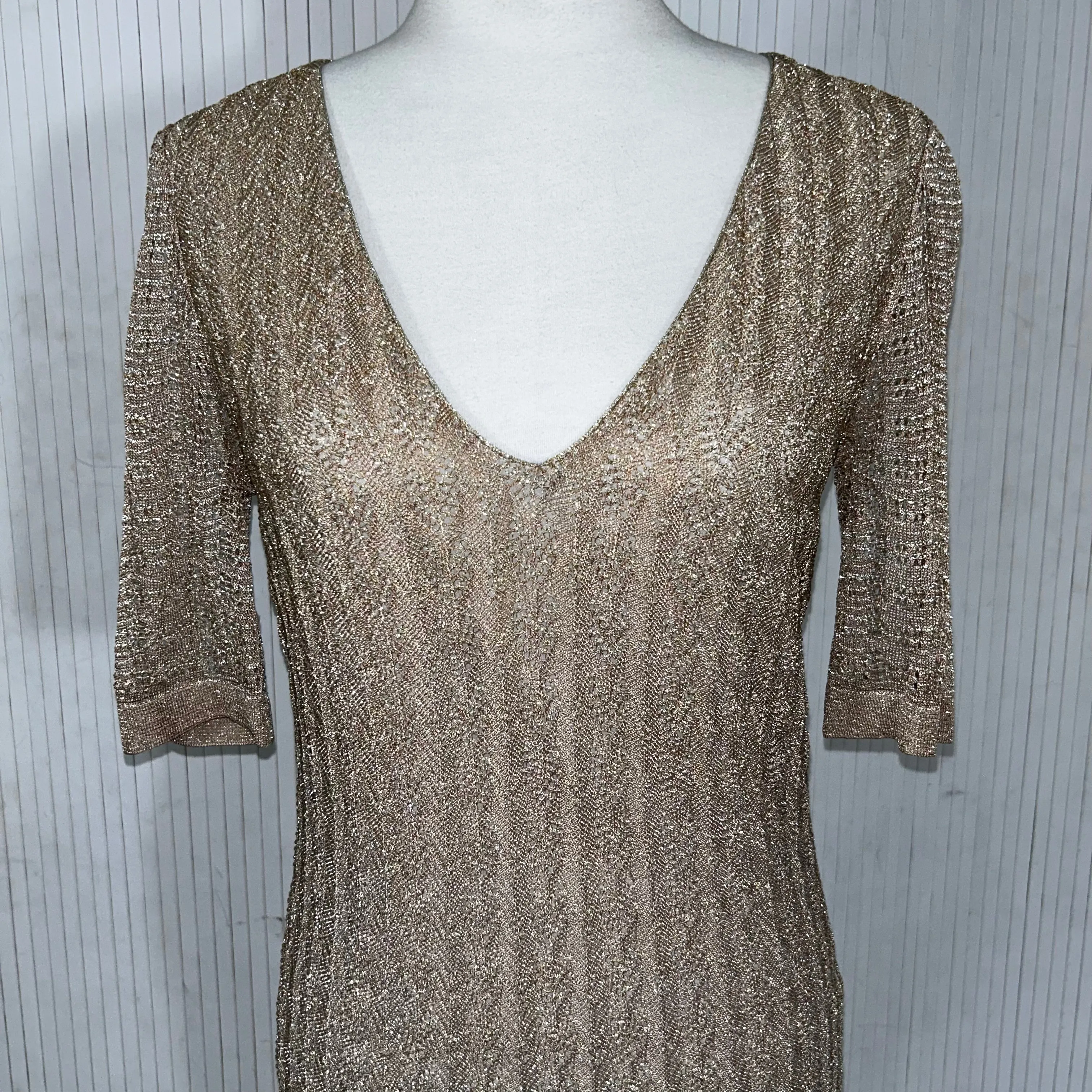Missoni Gold Lurex Fancy Knit Midi Dress S