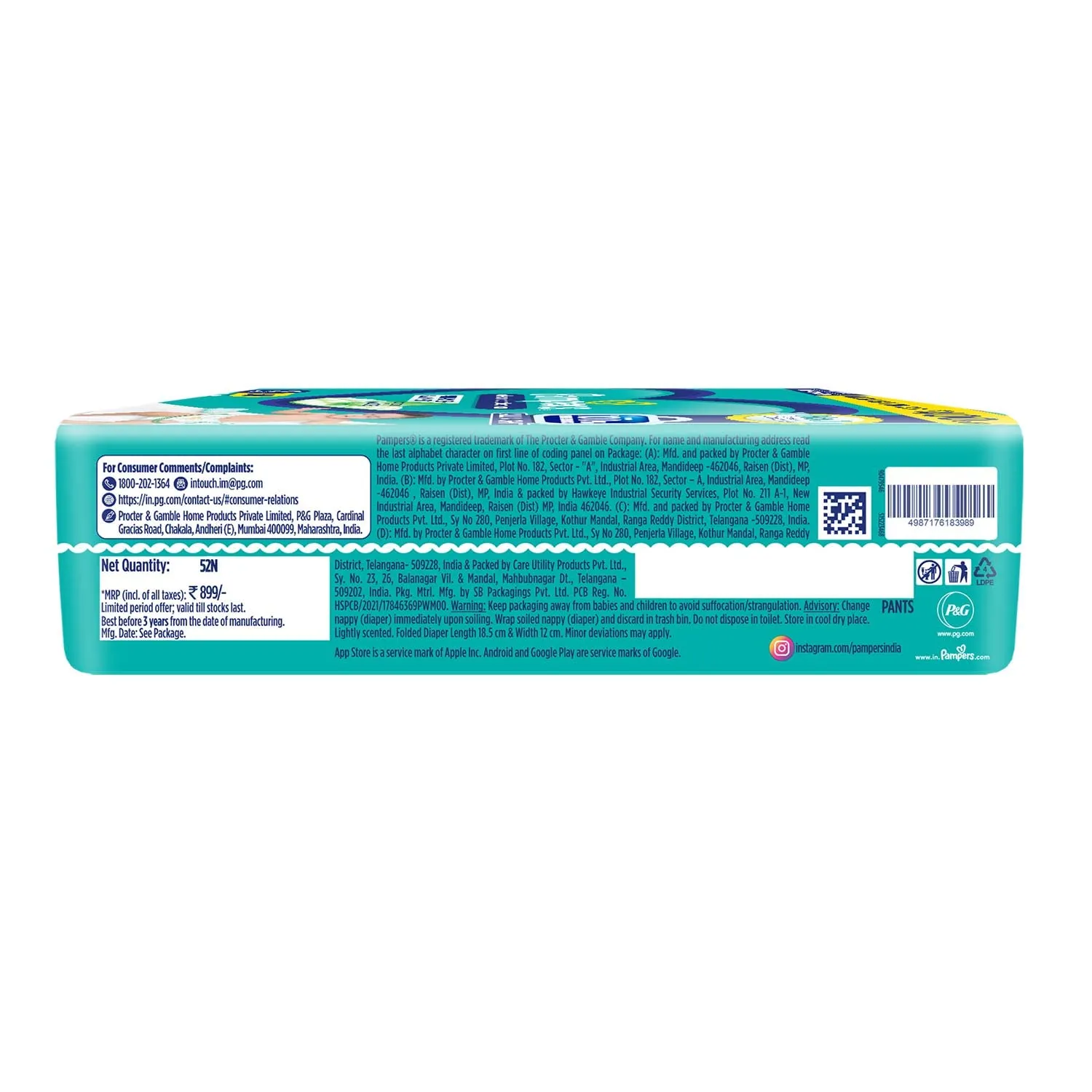 Pampers All round Protection Pants Style Baby Diapers, Small (S) Size, 52 Count, Anti Rash Blanket, Lotion with Aloe Vera, 4-8kg Diapers