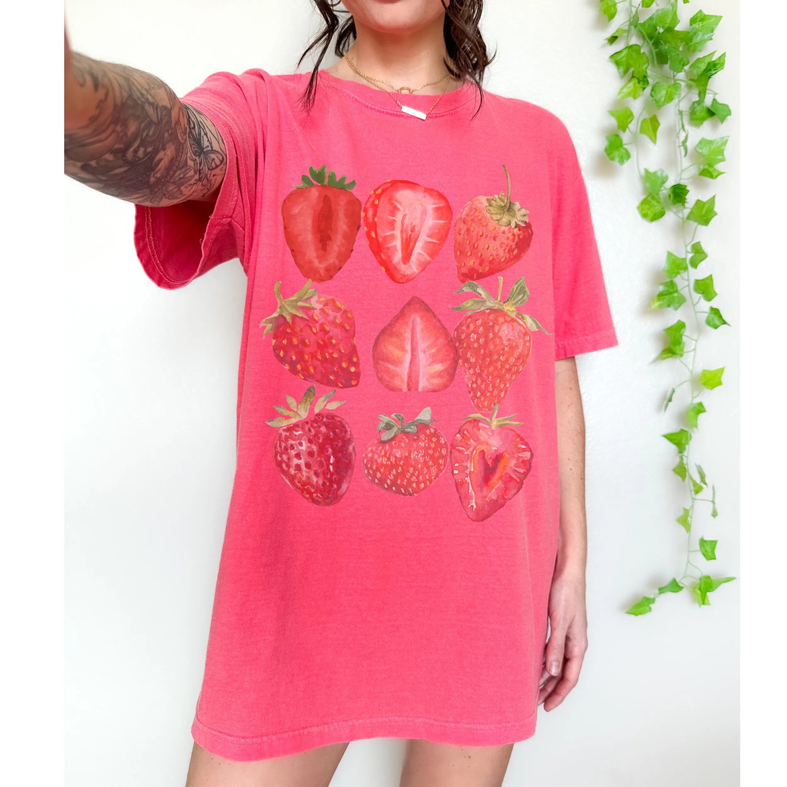Retro Strawberries Comfort Colors® T-Shirt, T-Shirt Dress, Faded Graphic Design Tee, Oversized print, BOHO, T-Shirt, Gift for Mom