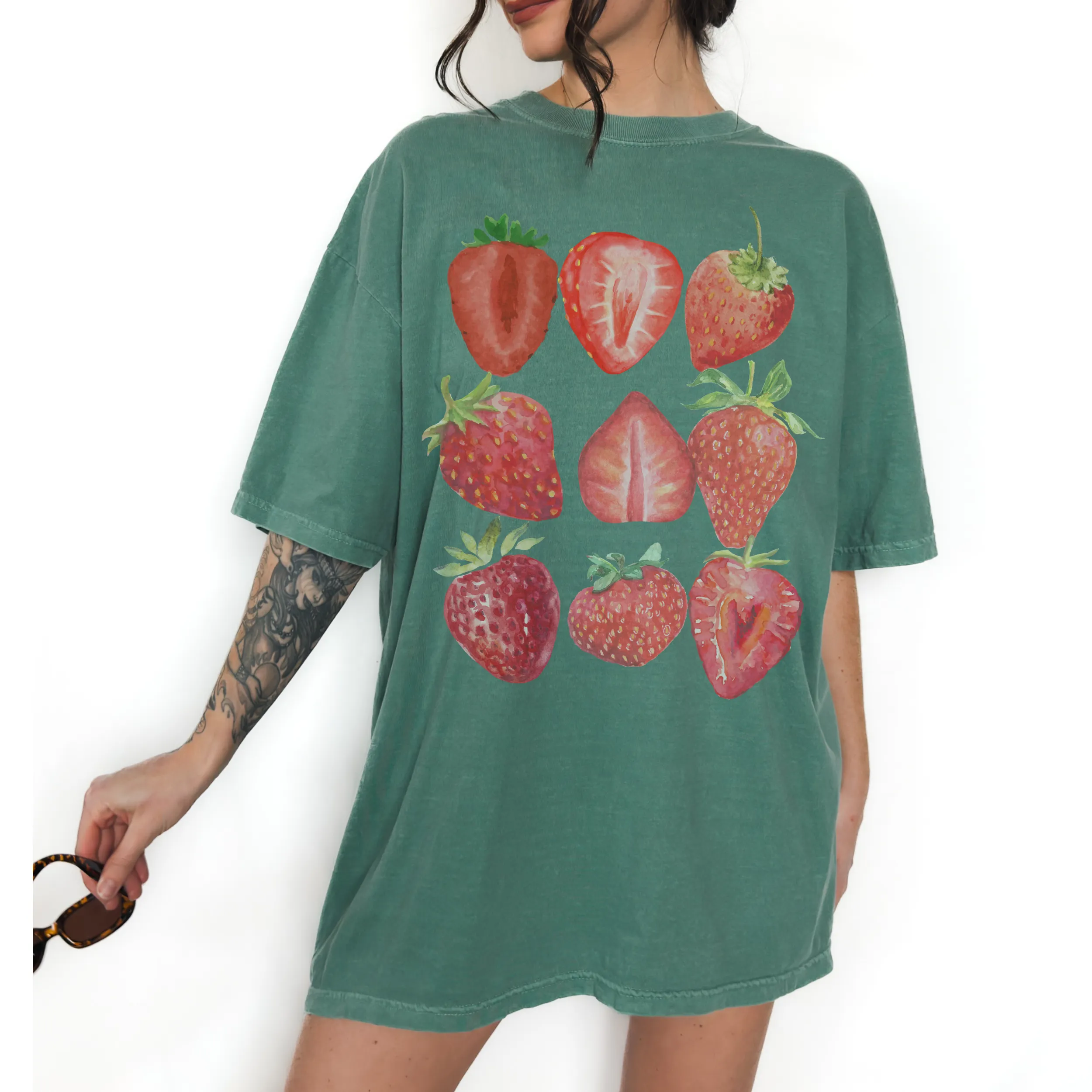 Retro Strawberries Comfort Colors® T-Shirt, T-Shirt Dress, Faded Graphic Design Tee, Oversized print, BOHO, T-Shirt, Gift for Mom