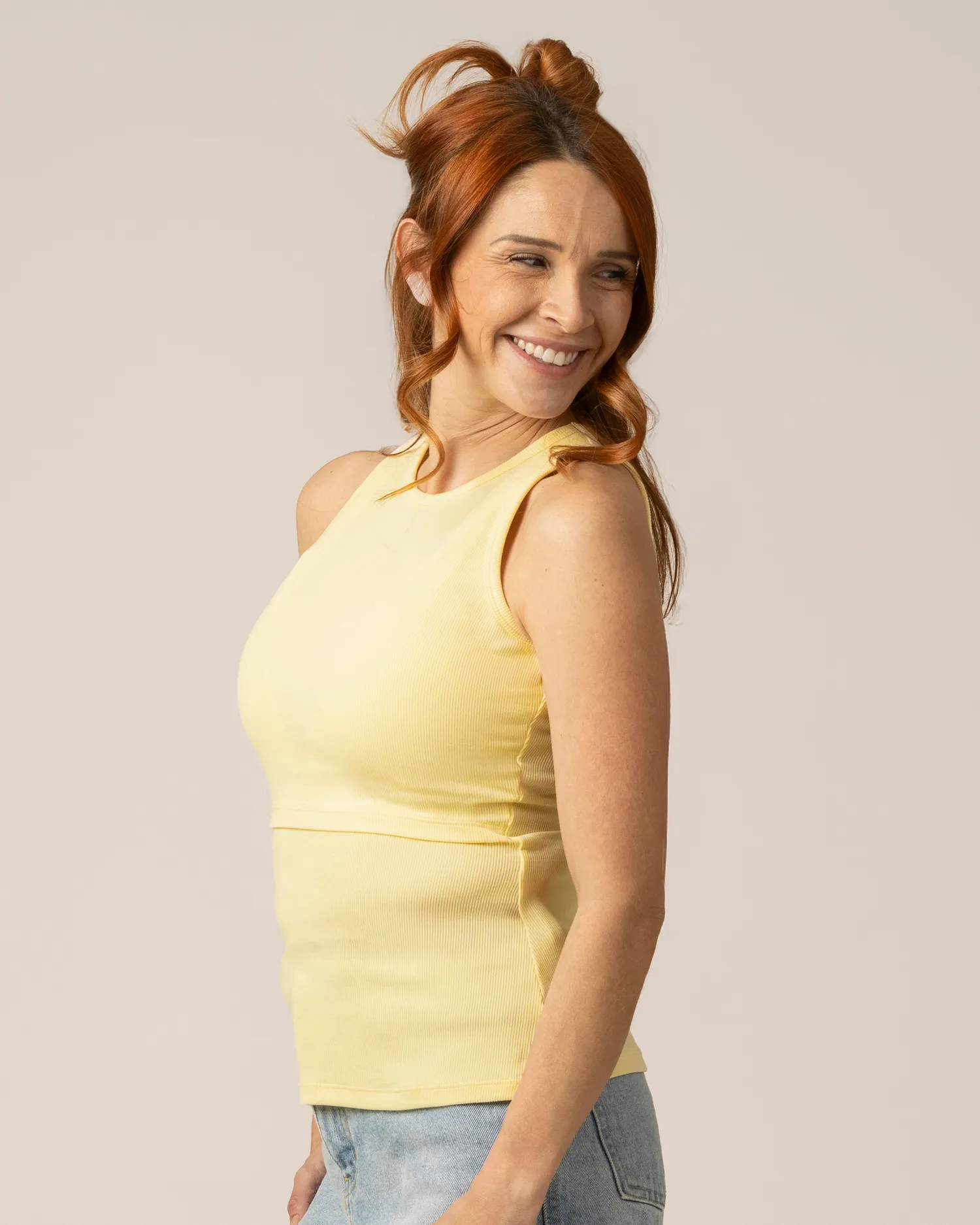 Ribbed Bamboo Racerback Nursing Tank | Butter Yellow