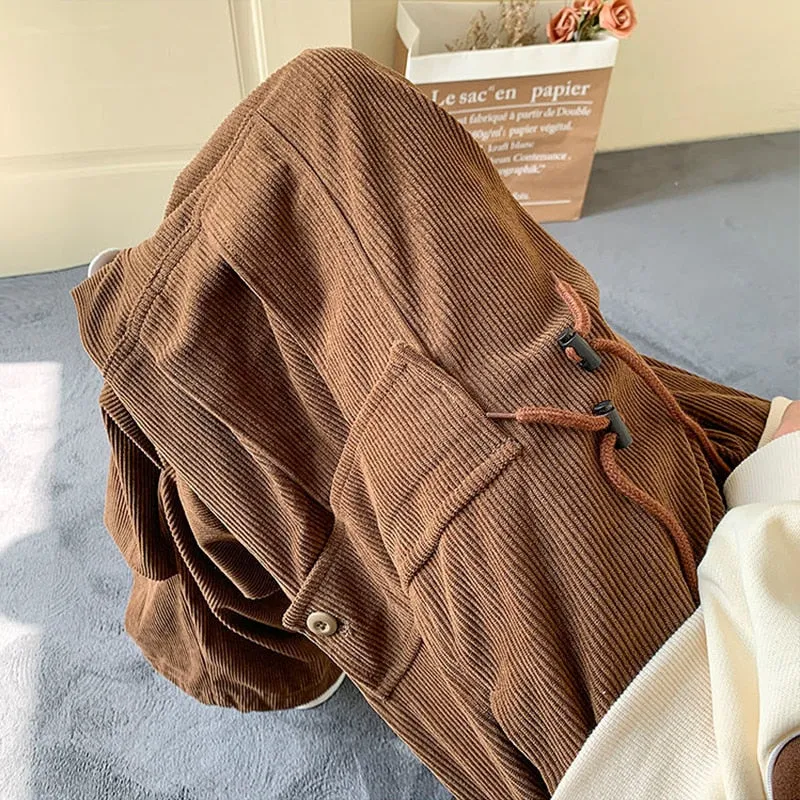 Riolio Corduroy Cargo Pants for Men Streetwear Black Cargo Trousers Male Joggers Hip Hop Green Black Japanese Pocket Korean