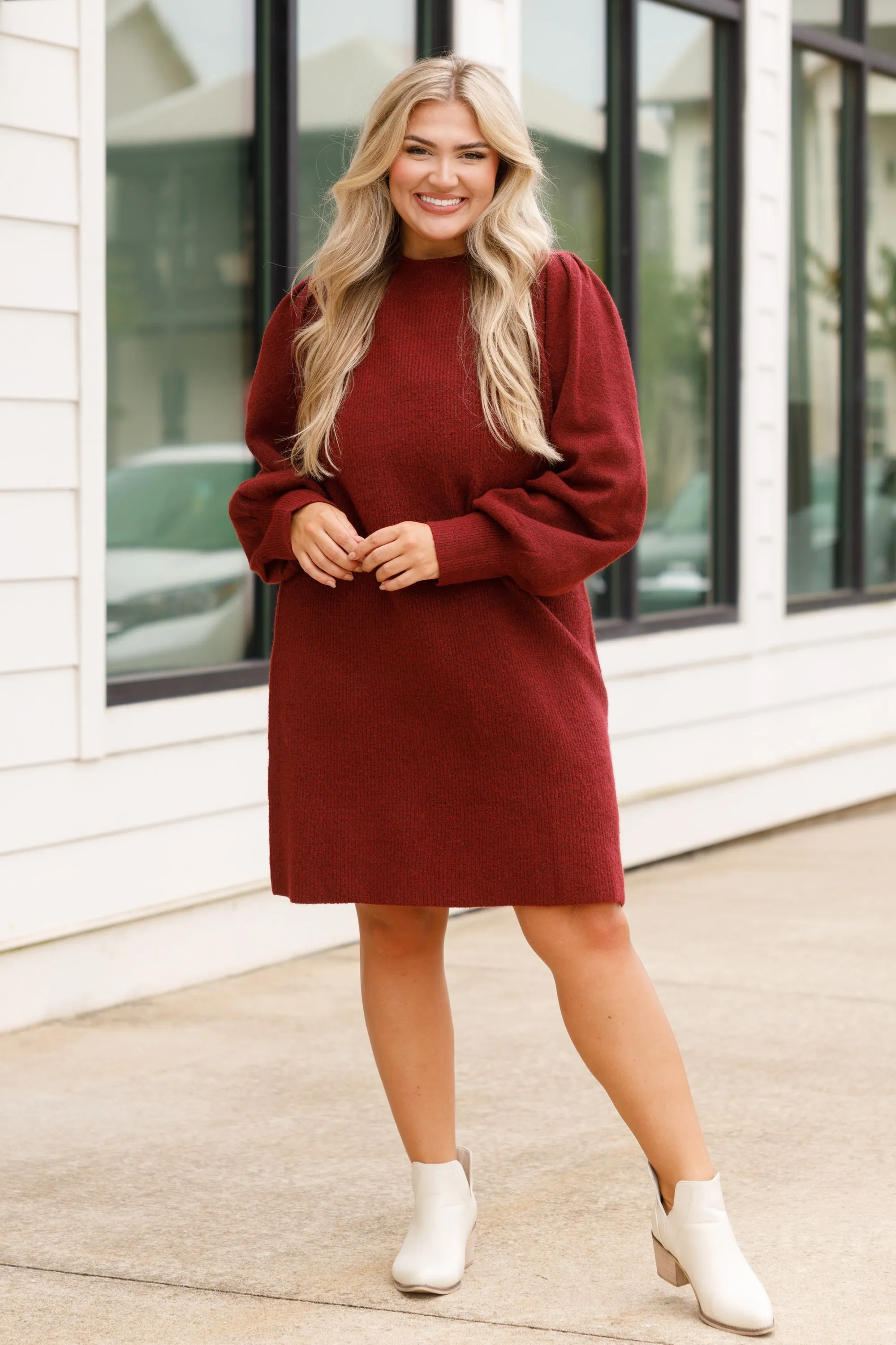 Ship To Wreck Sweater Dress, Burgundy