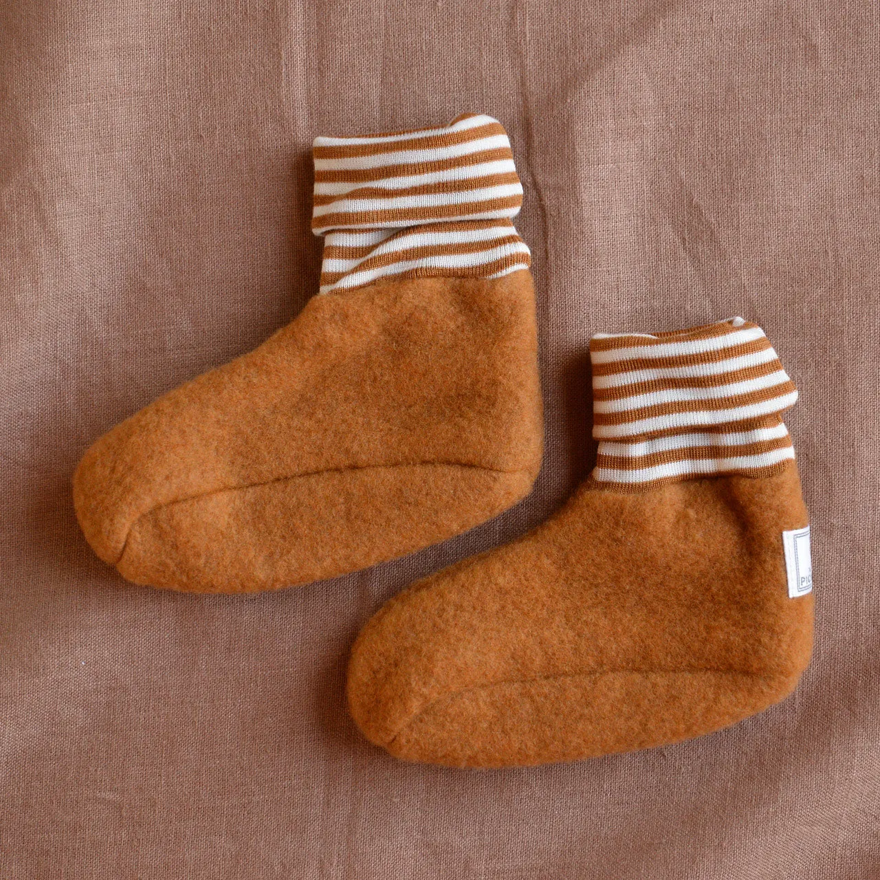 Sox Baby Booties/Socks with Striped Cuffs - Organic Wool Fleece (0-2y)