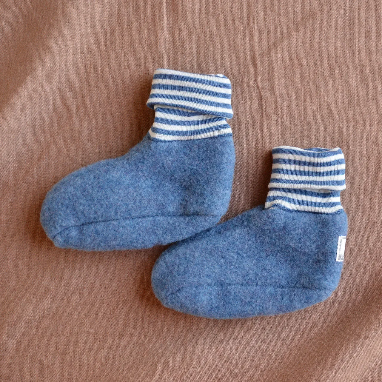 Sox Baby Booties/Socks with Striped Cuffs - Organic Wool Fleece (0-2y)