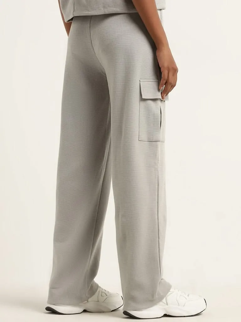 Studiofit Grey Waffle Textured High Rise Track Pants