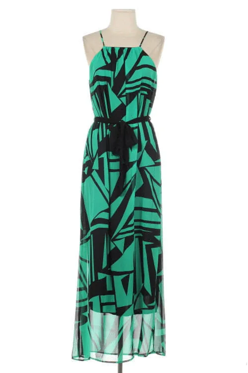 Teal Black High Neck Maxi Dress