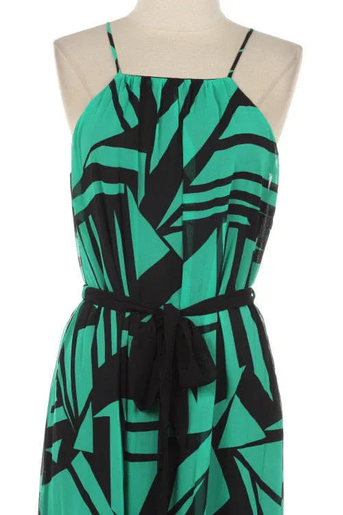 Teal Black High Neck Maxi Dress