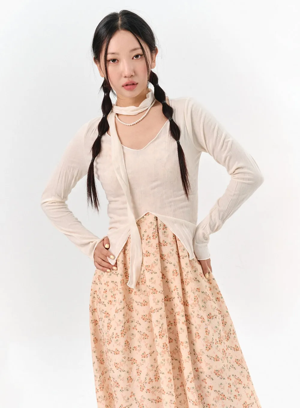 Thin Scarf & Long Sleeve Top Set IS304