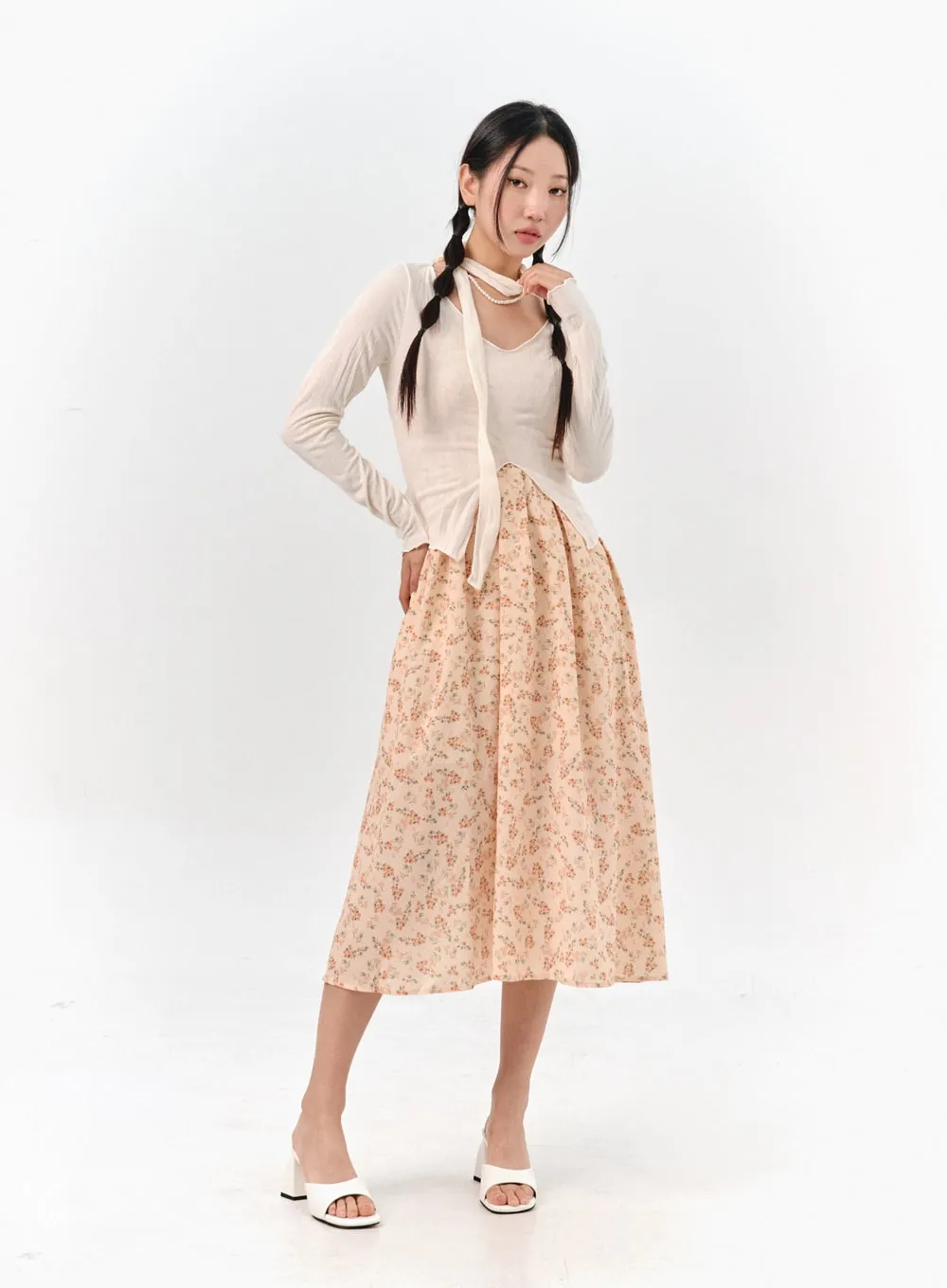 Thin Scarf & Long Sleeve Top Set IS304
