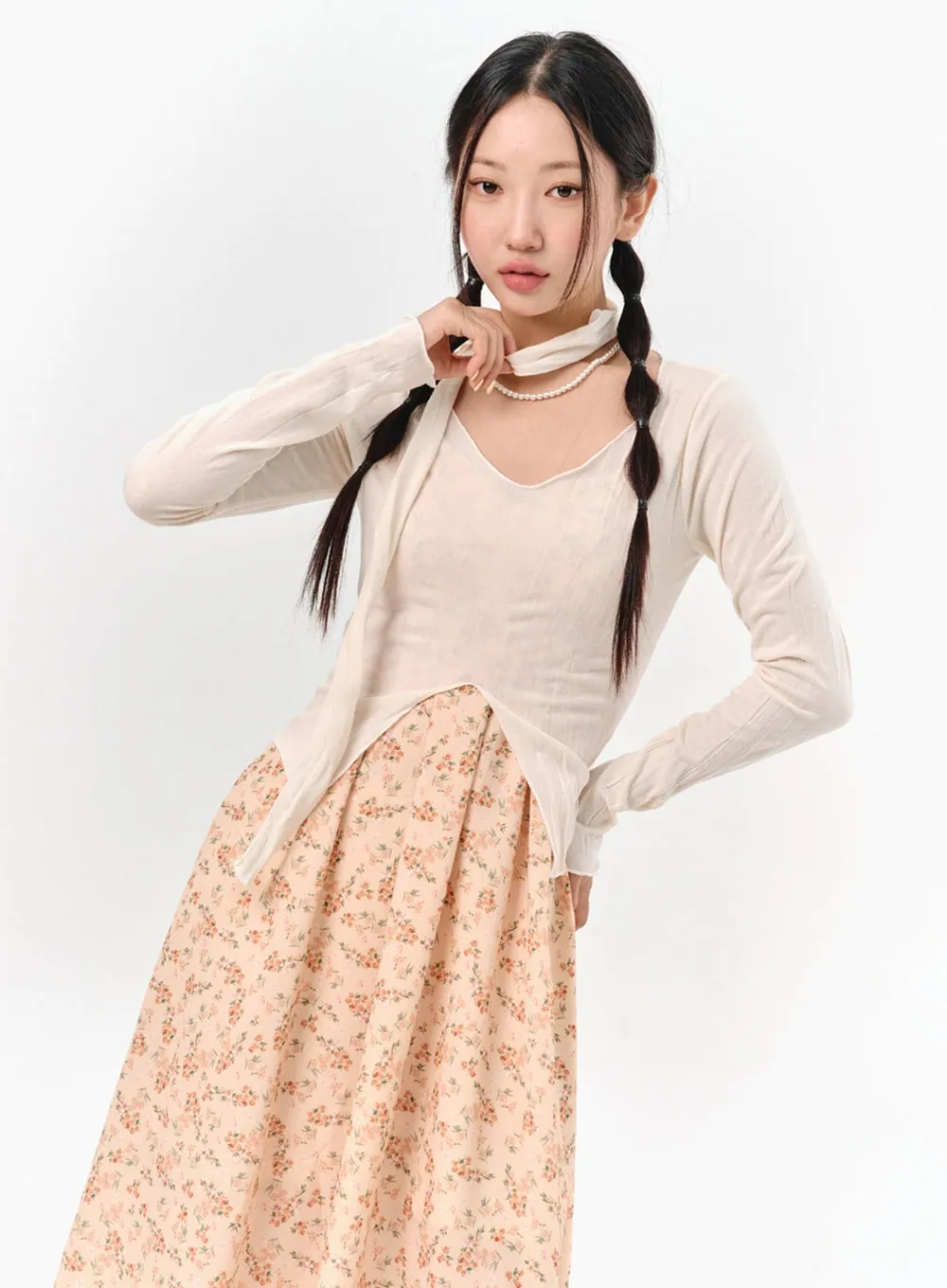 Thin Scarf & Long Sleeve Top Set IS304