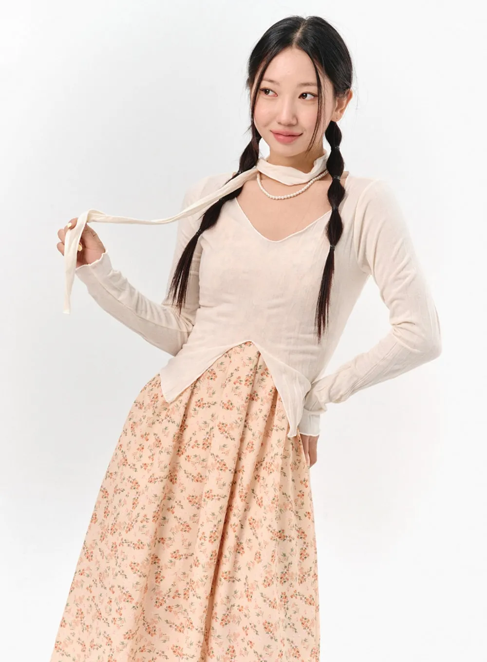 Thin Scarf & Long Sleeve Top Set IS304