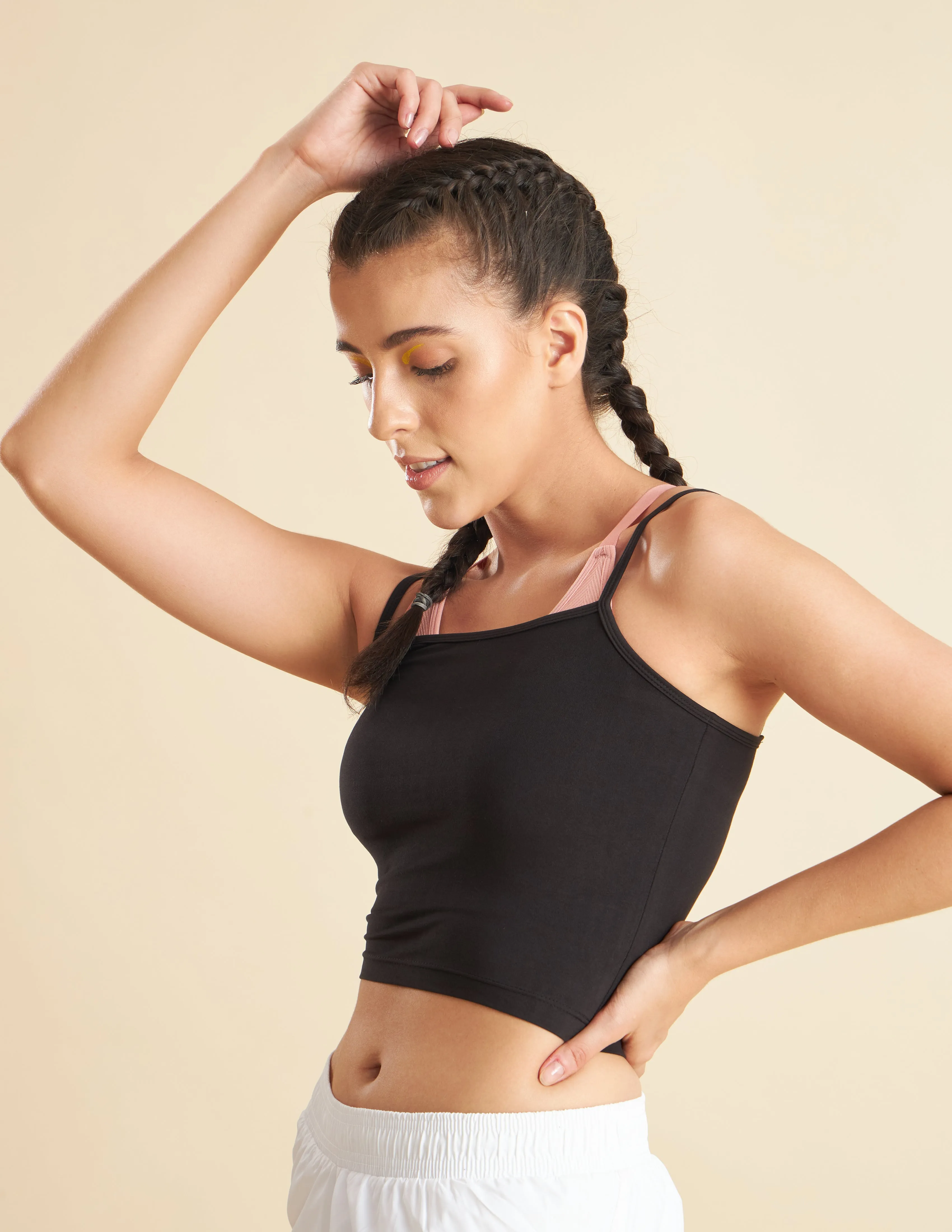 Women Solid Black Workout Cami Tank