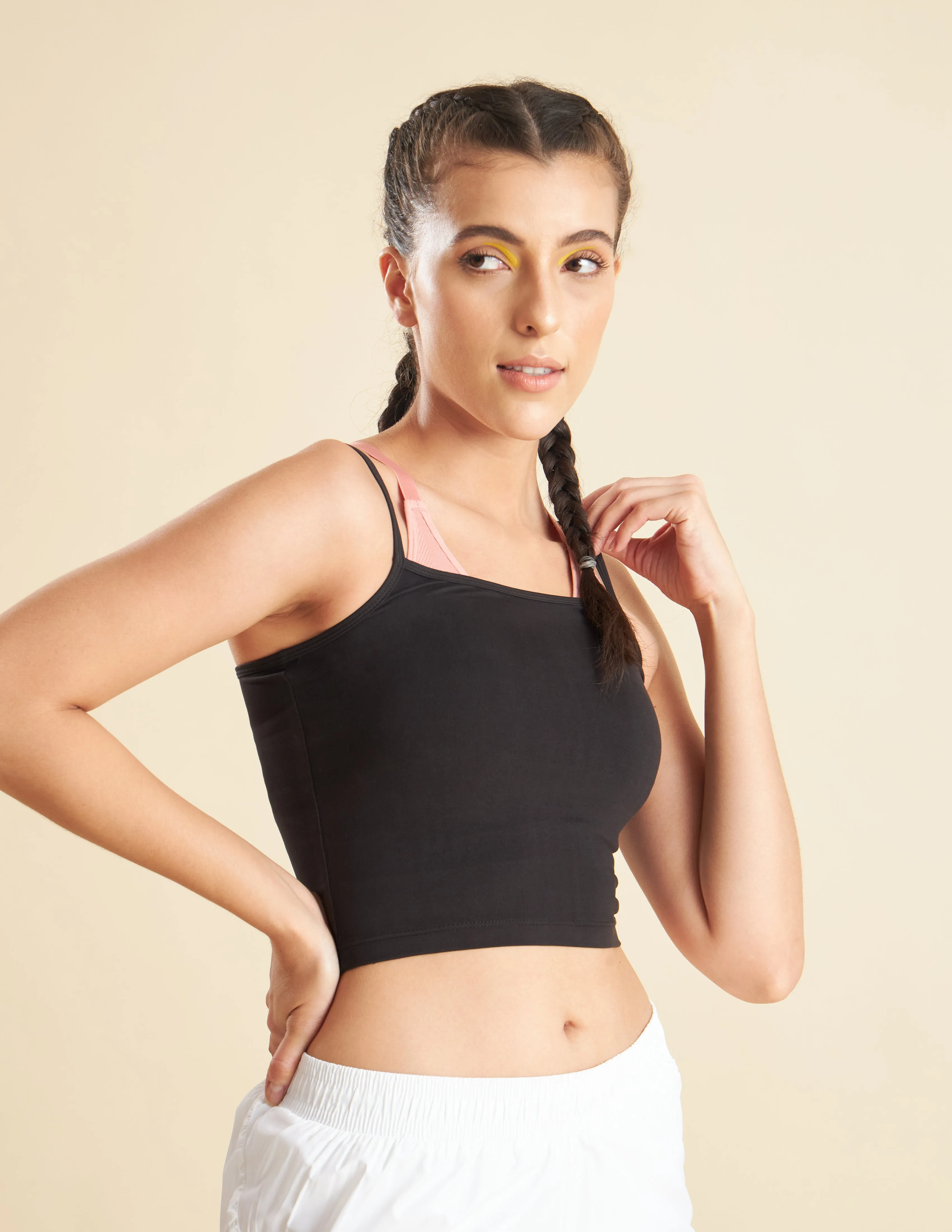 Women Solid Black Workout Cami Tank