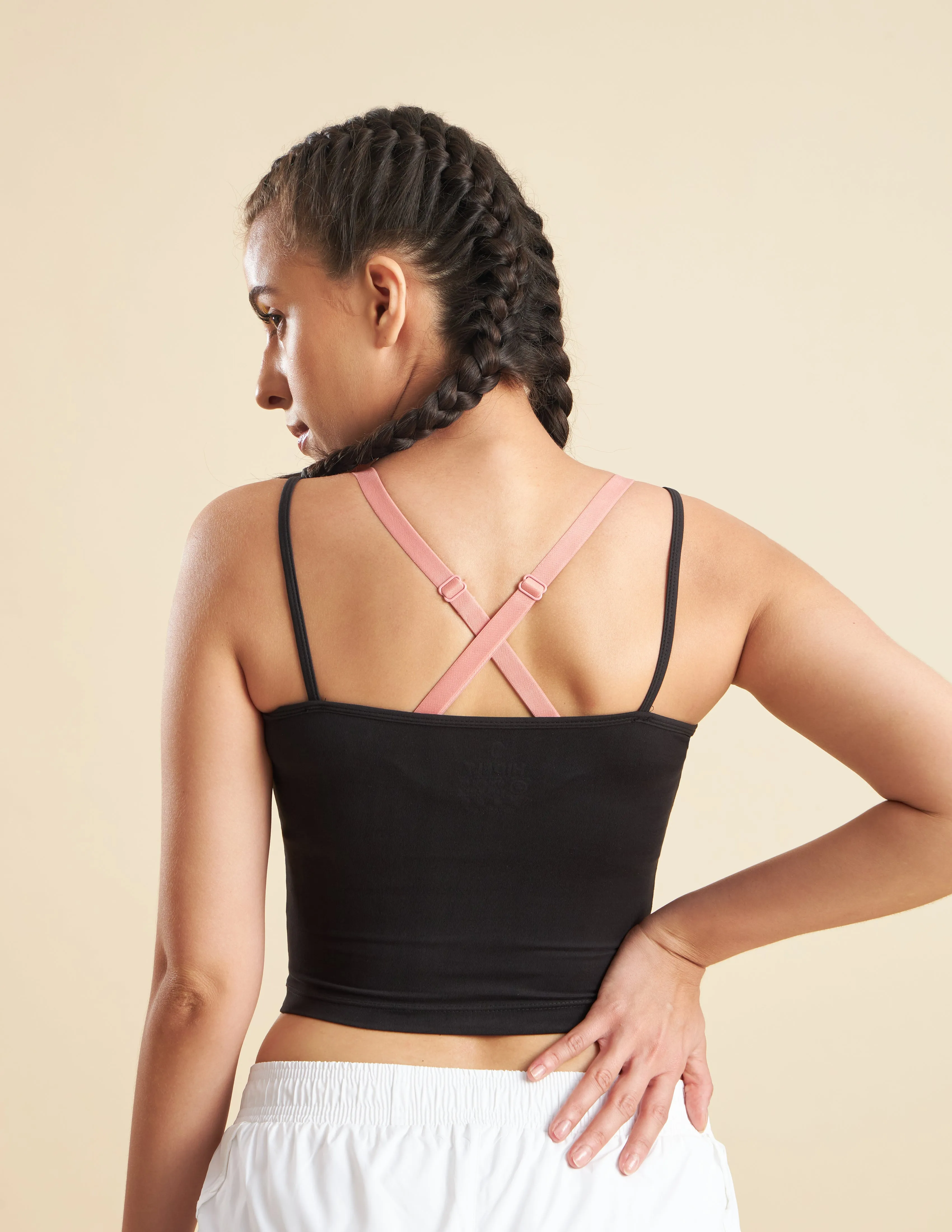 Women Solid Black Workout Cami Tank