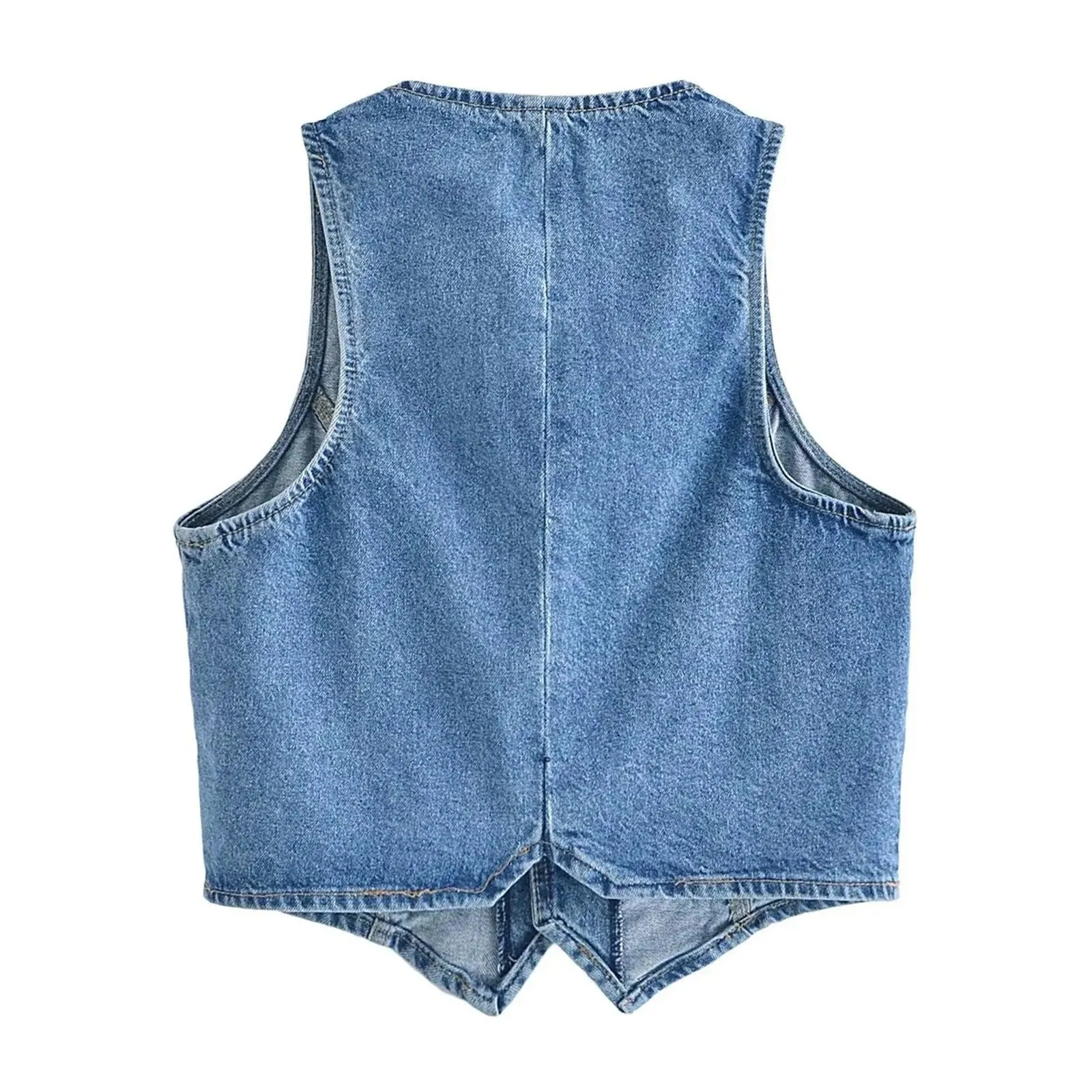 Women's Denim Vest Sleeveless Crop Tops Button Denim Gilet Jacket Casual V Neck Jean Waistcoat Streetwear